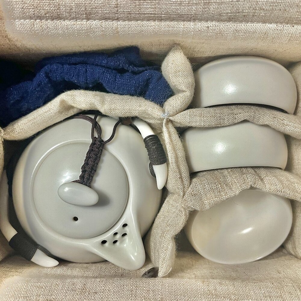 Tea Set with Teapot and Teacups in Fabric Gift Box